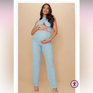 Maternity blue textured bralette & pants PLT